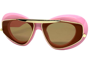 Exaggerated Classic Vintage Retro Style SUNGLASSES Funky Pink & Gold Frame 3022