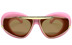 Exaggerated Classic Vintage Retro Style SUNGLASSES Funky Pink & Gold Frame 3022