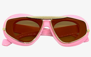 Exaggerated Classic Vintage Retro Style SUNGLASSES Funky Pink & Gold Frame 3022