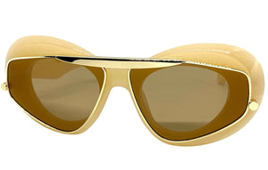 Exaggerated Classic Vintage Retro Style SUNGLASSES Funky Cream & Gold Frame 3022