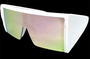 Oversized Exaggerated Modern Retro Shield Style SUNGLASSES Huge White Frame 80720