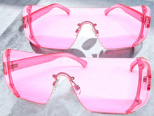 Oversized Exaggerated Modern Retro Shield Style SUNGLASSES Large Flat Pink Lens 7299