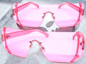 Oversized Exaggerated Modern Retro Shield Style SUNGLASSES Large Flat Pink Lens 7299