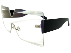 Oversized Exaggerated Modern Retro Shield Style SUNGLASSES Large Flat Clear Lens 4663
