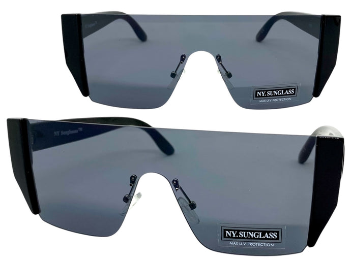 Sleek Modern Retro Shield Style SUNGLASSES Black Frame Dark Lens 6790