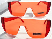 Sleek Modern Retro Shield Style SUNGLASSES Red Rimless Frame 6790