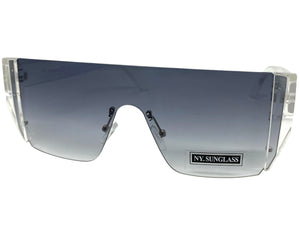 Sleek Modern Retro Shield Style SUNGLASSES Clear Rimless Frame 6790