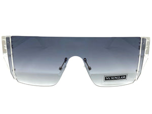 Sleek Modern Retro Shield Style SUNGLASSES Clear Rimless Frame 6790