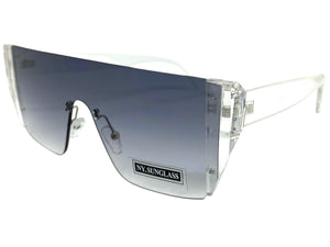 Sleek Modern Retro Shield Style SUNGLASSES Clear Rimless Frame 6790