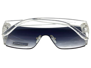 Sleek Modern Retro Shield Style SUNGLASSES Clear Rimless Frame 6790