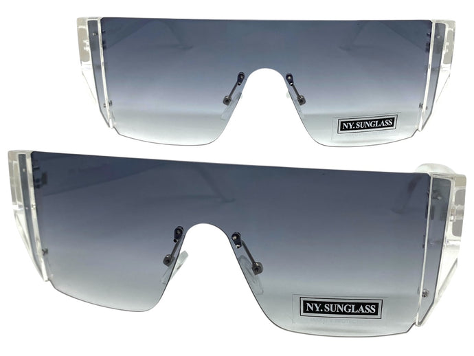 Sleek Modern Retro Shield Style SUNGLASSES Clear Rimless Frame 6790