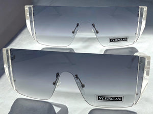Sleek Modern Retro Shield Style SUNGLASSES Clear Rimless Frame 6790