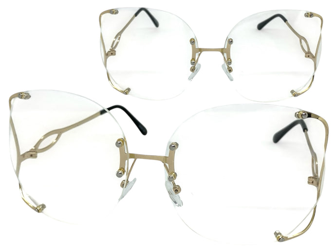 Oversized Exaggerated Vintage Retro Style Clear Lens EYEGLASSES Rimless Gold Frame 4176