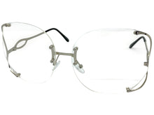 Oversized Exaggerated Vintage Retro Style Clear Lens EYEGLASSES Rimless Silver Frame 4176