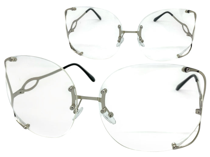 Oversized Exaggerated Vintage Retro Style Clear Lens EYEGLASSES Rimless Silver Frame 4176