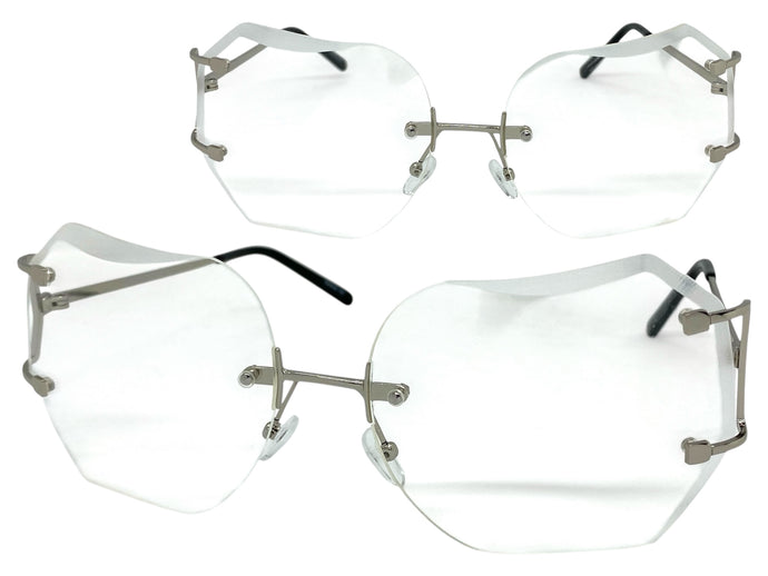 Oversized Exaggerated Vintage Retro Style Clear Lens EYEGLASSES Rimless Silver Frame 4276