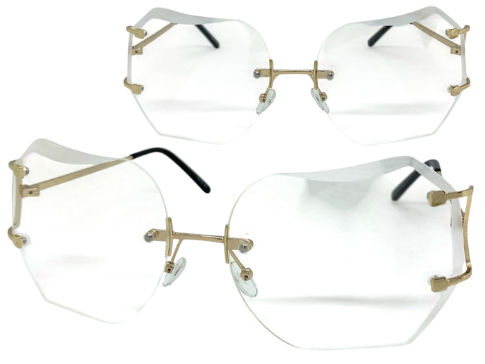 Oversized Exaggerated Vintage Retro Style Clear Lens EYEGLASSES Rimless Gold Frame 4276