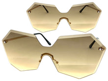 Sleek Modern Retro Shield Style SUNGLASSES Gold Rimless Frame 4683