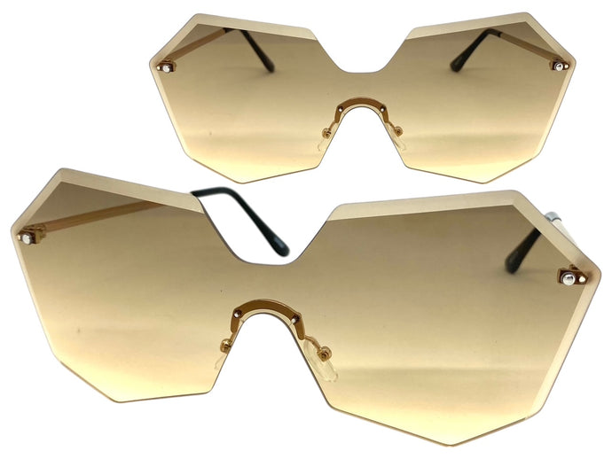 Sleek Modern Retro Shield Style SUNGLASSES Gold Rimless Frame 4683