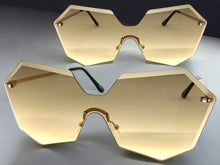 Sleek Modern Retro Shield Style SUNGLASSES Gold Rimless Frame 4683