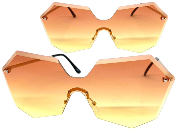 Sleek Modern Retro Shield Style SUNGLASSES Gold Rimless Frame 4683