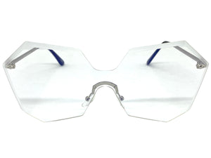 Sleek Modern Retro Shield Style SUNGLASSES Silver Rimless Frame 4683