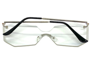 Sleek Modern Retro Shield Style SUNGLASSES Silver Rimless Frame 4683
