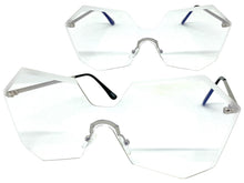Sleek Modern Retro Shield Style SUNGLASSES Silver Rimless Frame 4683