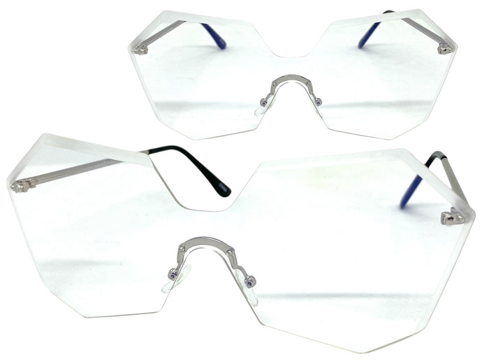 Sleek Modern Retro Shield Style SUNGLASSES Silver Rimless Frame 4683