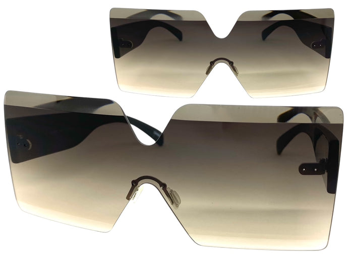 Oversized Exaggerated Modern Retro Shield Style SUNGLASSES Large Flat Smoke Lens 4663