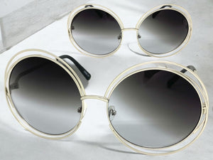 Oversized Exaggerated Vintage Retro Style SUNGLASSES Large Round Silver Frame 3590