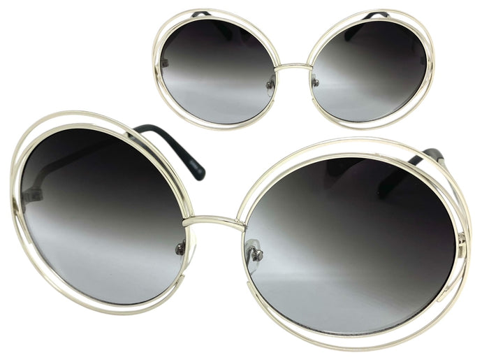 Oversized Exaggerated Vintage Retro Style SUNGLASSES Large Round Silver Frame 3590