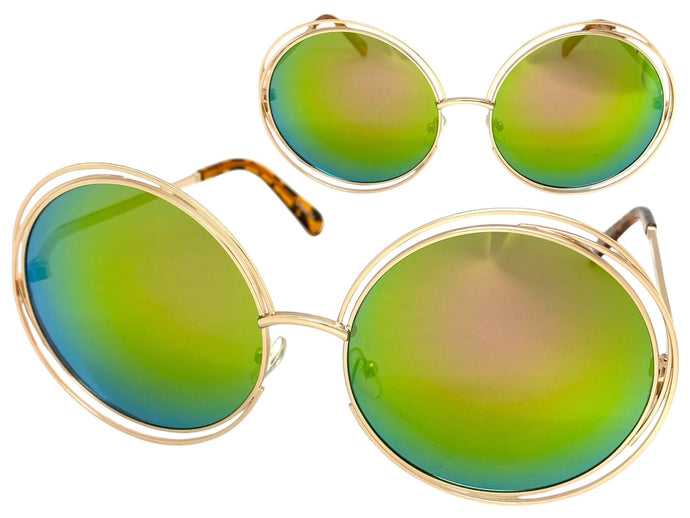 Oversized Exaggerated Vintage Retro Style SUNGLASSES Large Round Gold Frame 3590