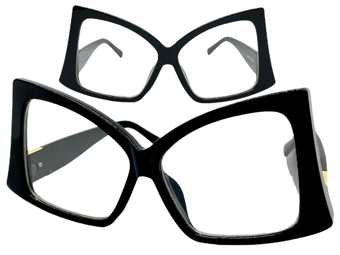 Oversized Exaggerated Vintage Retro Style Clear Lens EYEGLASSES Large Black Frame 9584