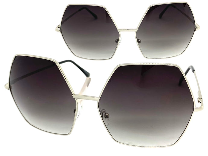 Oversized Exaggerated Vintage Retro Style SUNGLASSES Large Silver Frame 4047