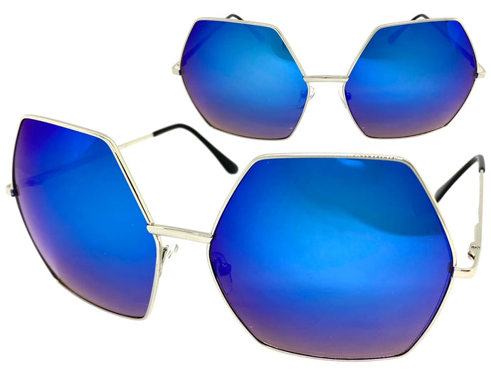 Oversized Exaggerated Vintage Retro Style SUNGLASSES Large Silver Frame 4047