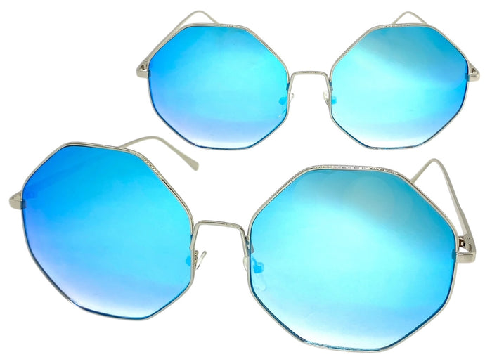 Oversized Exaggerated Vintage Retro Style SUNGLASSES Large Octagon Silver Frame 4150
