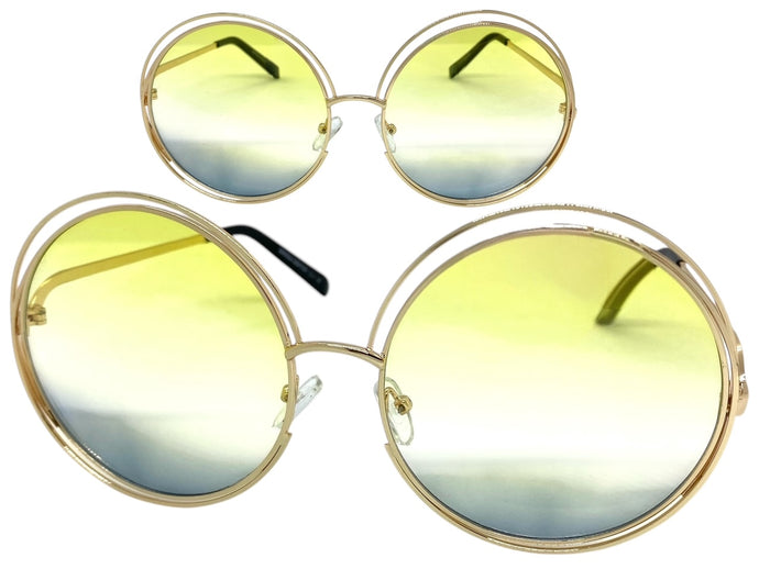 Oversized Exaggerated Vintage Retro Style SUNGLASSES Large Round Gold Frame 3590