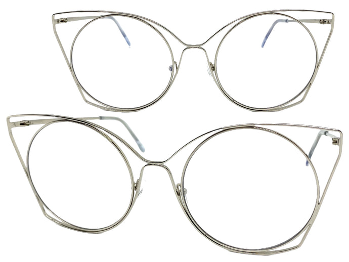 Oversized Exaggerated Retro Cat Eye Style Clear Lens EYEGLASSES Huge Silver Frame 4485