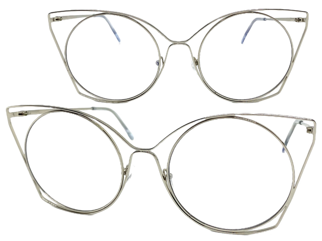 Oversized Exaggerated Retro Cat Eye Style Clear Lens EYEGLASSES Huge Silver Frame 4485