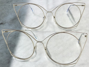 Oversized Exaggerated Retro Cat Eye Style Clear Lens EYEGLASSES Huge Silver Frame 4485
