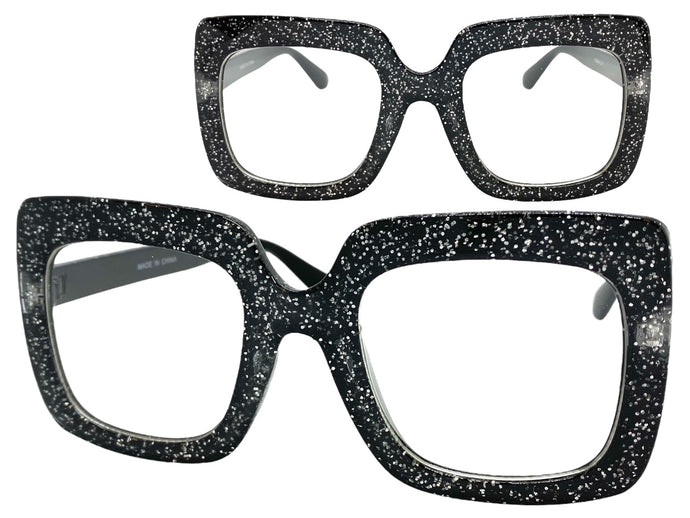 Oversized Classic Vintage Retro Style Clear Lens EYEGLASSES Large Square Black Frame 80984