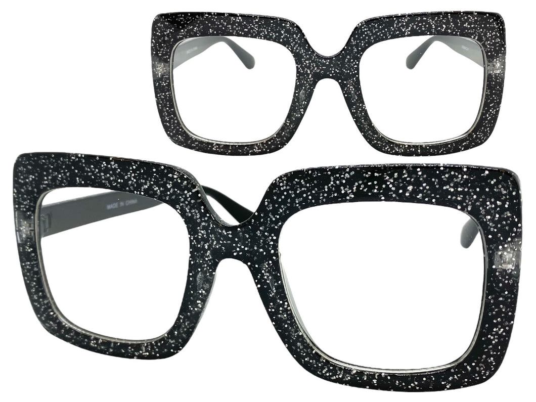 Oversized Classic Vintage Retro Style Clear Lens EYEGLASSES Large Square Black Frame 80984
