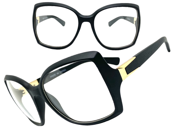 Classic Vintage Retro Style Clear Lens EYEGLASSES Large Square Black Frame 89005