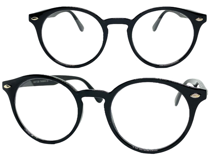 Classic Vintage Retro Style Clear Lens EYEGLASSES Round Black Frame 1728