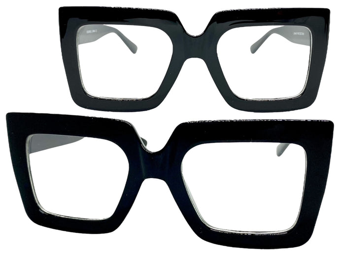 Oversized Classic Vintage Retro Style Clear Lens EYEGLASSES Large Square Black Frame 2058