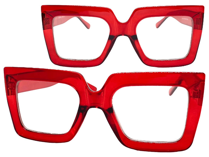 Oversized Classic Vintage Retro Style Clear Lens EYEGLASSES Large Square Red Frame 2058