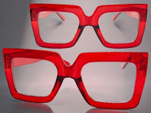 Oversized Classic Vintage Retro Style Clear Lens EYEGLASSES Large Square Red Frame 2058