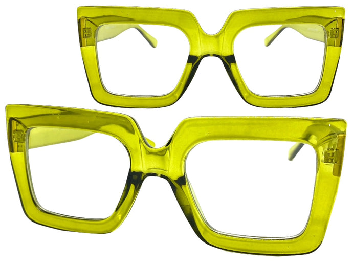 Oversized Classic Vintage Retro Style Clear Lens EYEGLASSES Large Square Green Frame 2058