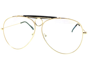 Oversized Vintage Retro Aviator Style Clear Lens SUNGLASSES Gold Frame AB266